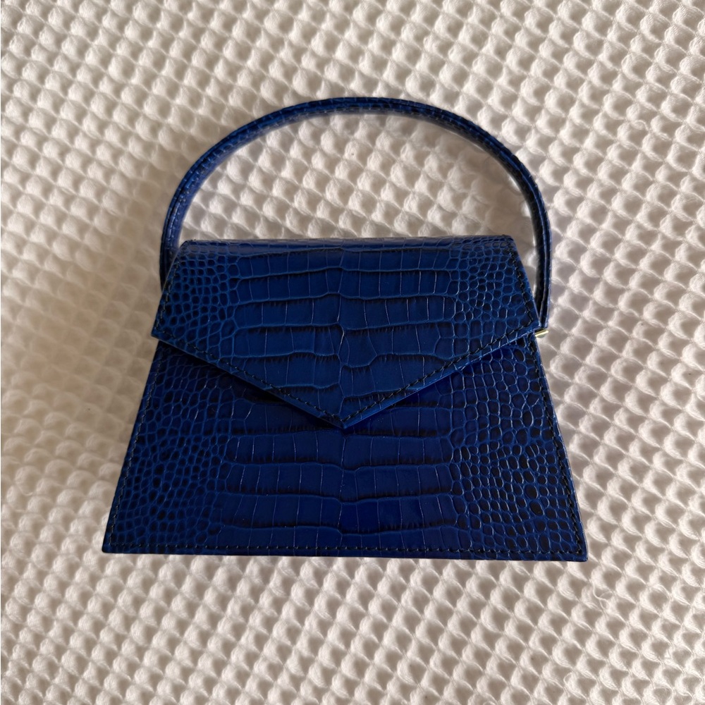 Anima Iris Blue Croc-Embossed Handbag